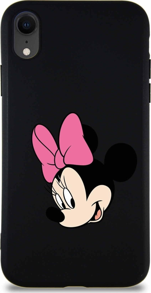 Iphone Xr Soft Uyumlu Minnie Mouse-B Tasarımlı Silikon Kılıf - Siyah