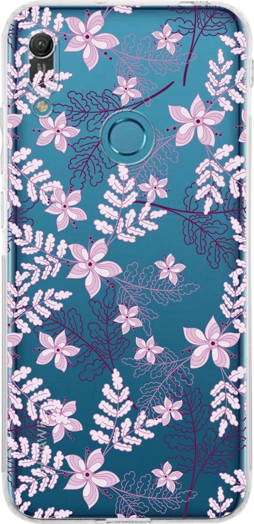 Huawei Y6 Pro 2019 Kamera Korumalı Kapak Floral Pudra Tasarımlı Şeffaf Kılıf