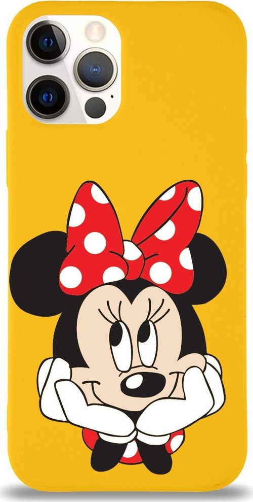 Iphone 12 Pro Max Uyumlu Kılıf Minnie Mouse Tasarımlı Altı Kapalı Içi Kadife Kaplı Kapak