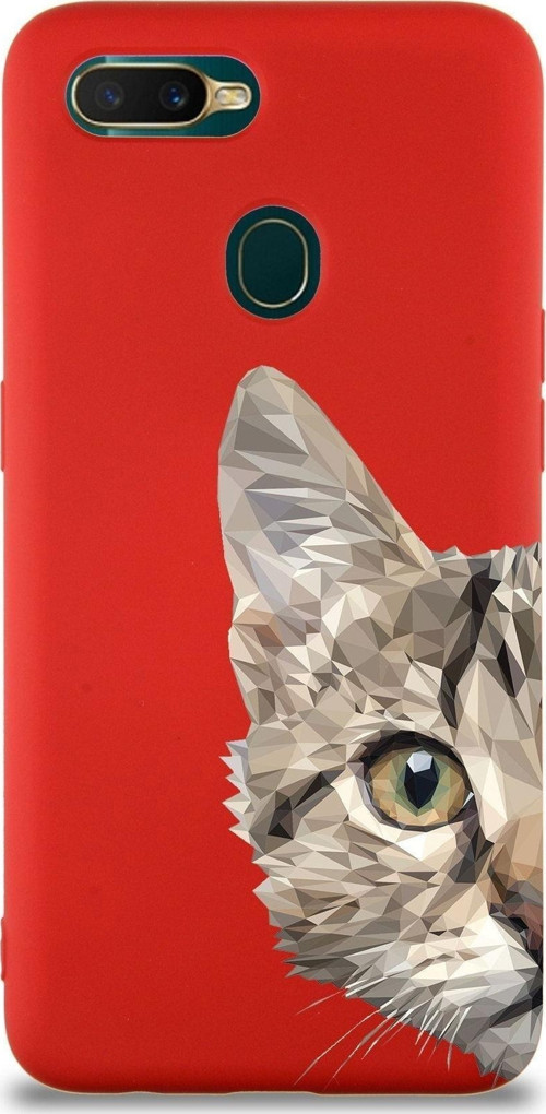 Oppo Ax7 Uyumlu Lansman Kılıf Catface Tasarımlı Içi Kadife Kapak-Kırmızı