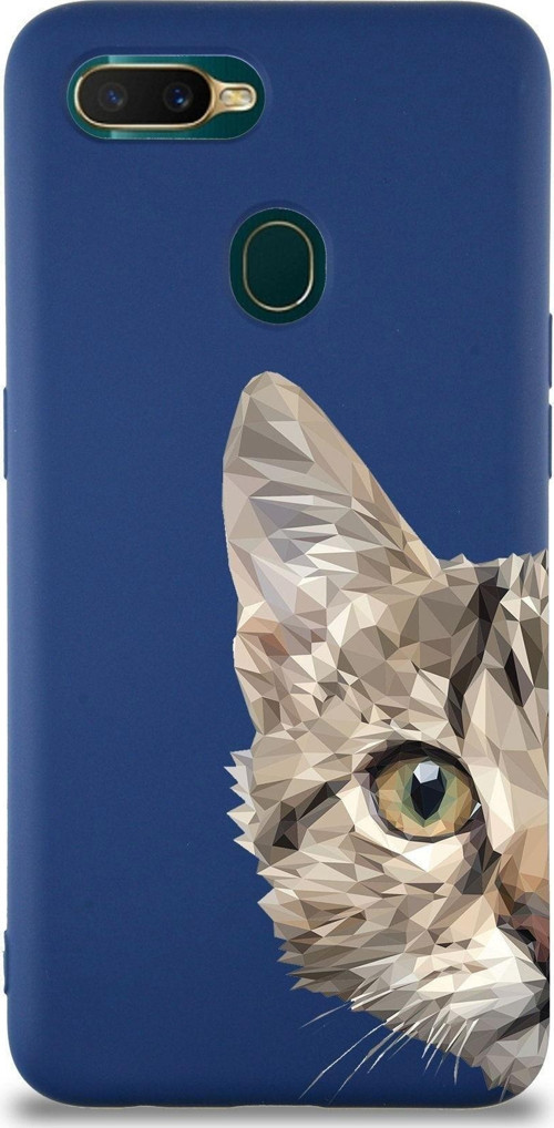 Oppo Ax7 Uyumlu Lansman Kılıf Catface Tasarımlı Içi Kadife Kapak-Lacivert