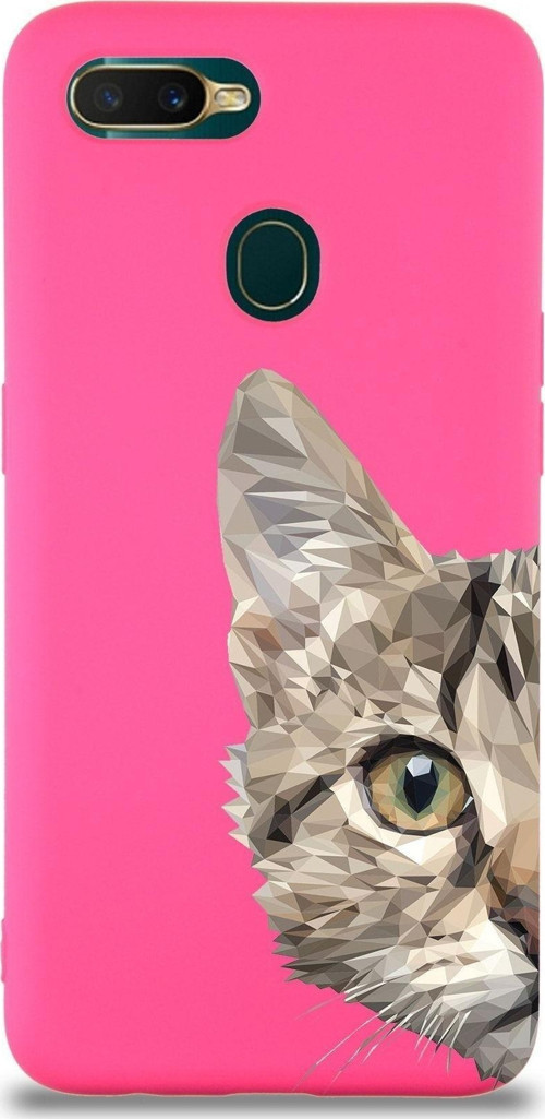 Oppo Ax7 Uyumlu Lansman Kılıf Catface Tasarımlı Içi Kadife Kapak-Neon Pembe