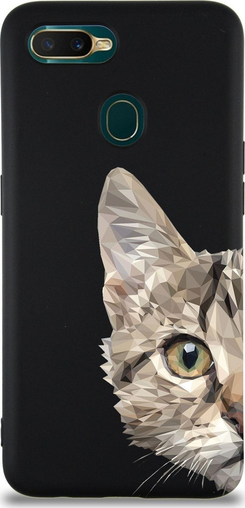 Oppo Ax7 Uyumlu Lansman Kılıf Catface Tasarımlı Içi Kadife Kapak-Siyah