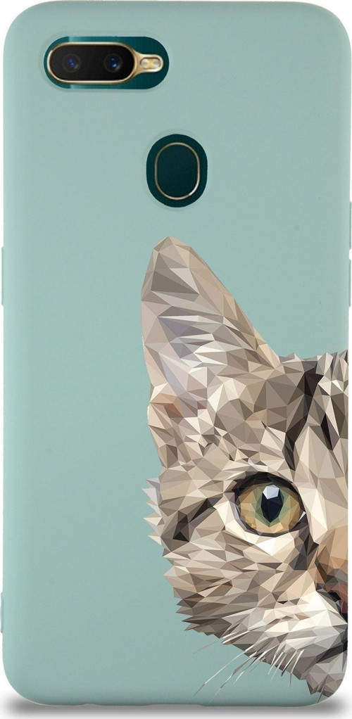 Oppo Ax7 Uyumlu Lansman Kılıf Catface Tasarımlı Içi Kadife Kapak-Turkuaz