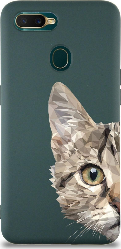 Oppo Ax7 Uyumlu Lansman Kılıf Catface Tasarımlı Içi Kadife Kapak-Yeşil