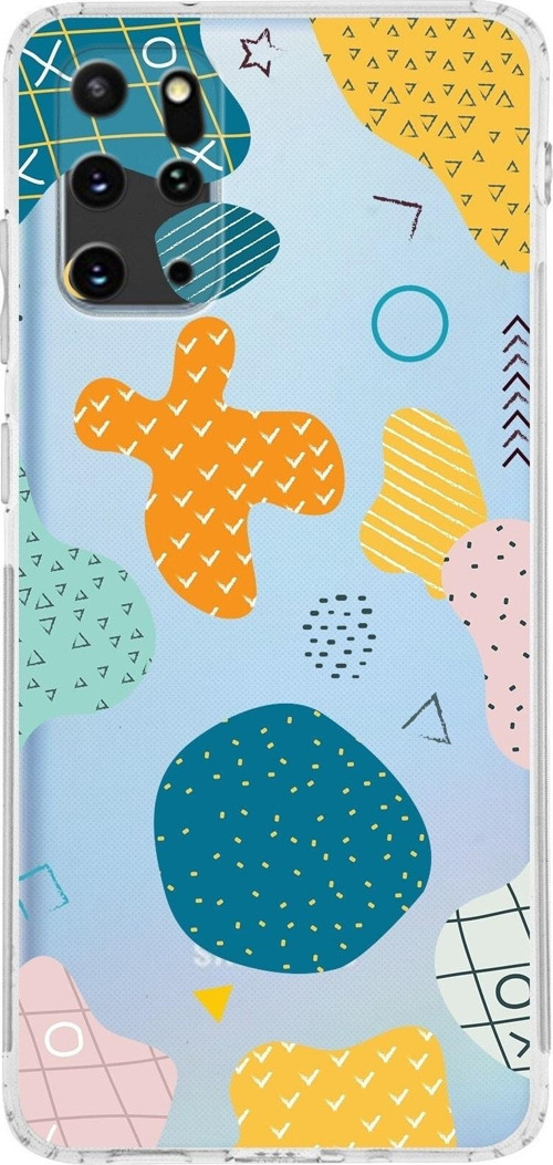 Samsung Galaxy S20 Plus Kamera Korumalı Kapak Geometrik Şekiller Tasarımlı Şeffaf Kılıf