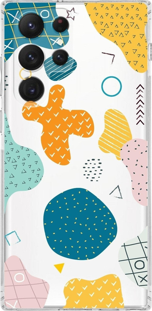 Samsung Galaxy S22 Ultra Kamera Korumalı Kapak Geometrik Şekiller Tasarımlı Şeffaf Kılıf