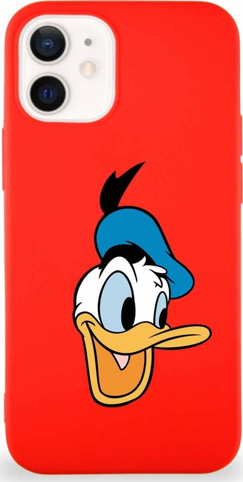 Iphone 12 Soft Uyumlu Premier Kapak Donald Duck-A Tasarımlı Silikon Kılıf - Kırmızı