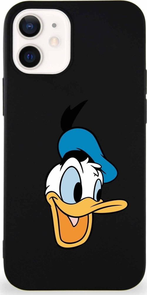 Iphone 12 Soft Uyumlu Premier Kapak Donald Duck-A Tasarımlı Silikon Kılıf - Siyah