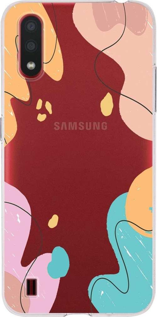 Samsung Galaxy A01 Uyumlu Kapak Karışık Renkler Tasarımlı Şeffaf Silikon Kılıf