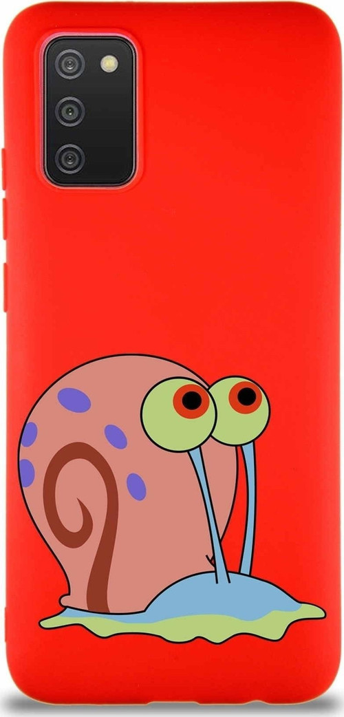 Samsung Galaxy A02S Soft Premier Kapak Salyangoz Gary Tasarımlı Silikon Kılıf - Kırmızı