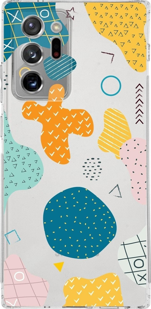 Samsung Galaxy Note 20 Ultra Kamera Korumalı Kapak Geometrik Şekiller Tasarımlı Şeffaf Kılıf