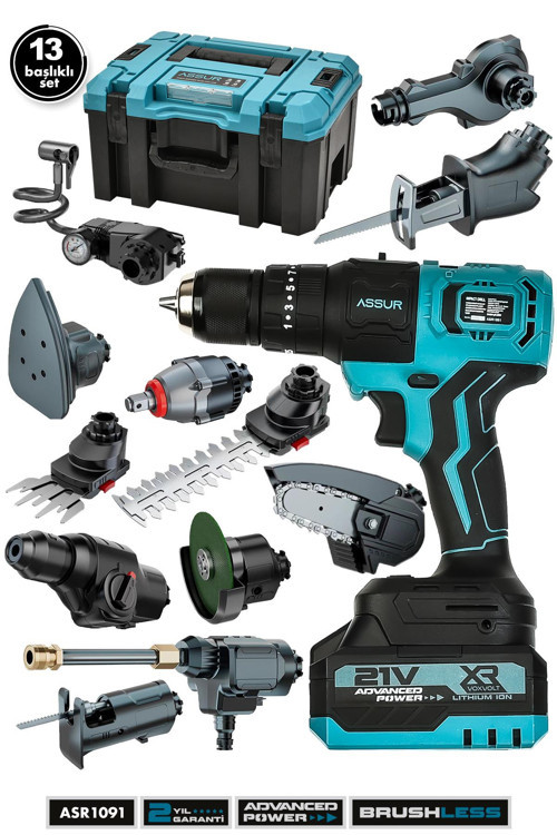 21V Çift Akülü Kömürsüz Şarjlı 13 Başlıklı Set