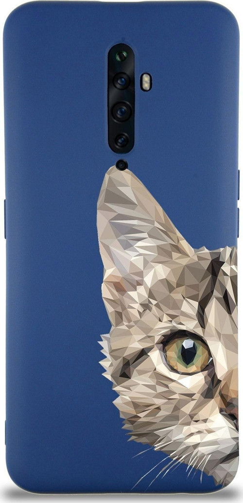 Oppo Reno 2Z Uyumlu Lansman Kılıf Catface Tasarımlı Içi Kadife Kapak-Lacivert