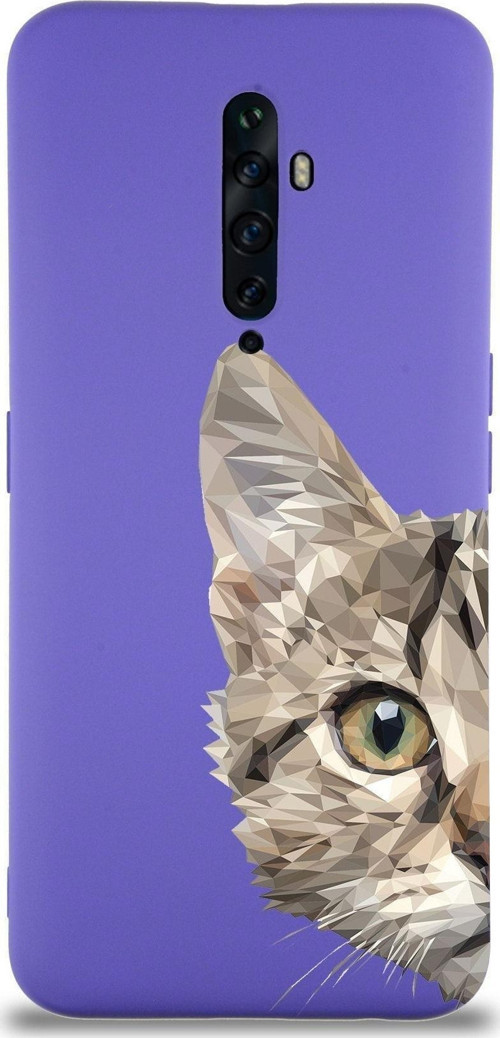 Oppo Reno 2Z Uyumlu Lansman Kılıf Catface Tasarımlı Içi Kadife Kapak-Mor