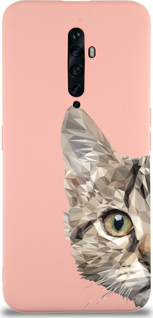 Oppo Reno 2Z Uyumlu Lansman Kılıf Catface Tasarımlı Içi Kadife Kapak-Pembe