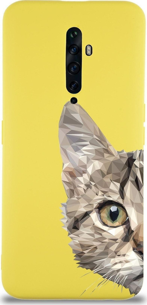 Oppo Reno 2Z Uyumlu Lansman Kılıf Catface Tasarımlı Içi Kadife Kapak-Sarı