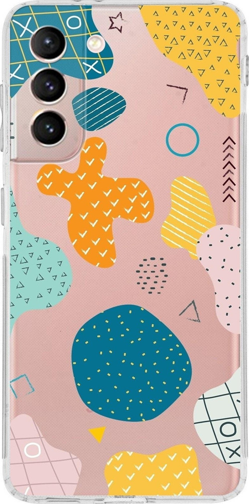 Samsung Galaxy S21 Uyumlu Kamera Korumalı Kapak Geometrik Şekiller Tasarımlı Şeffaf Kılıf
