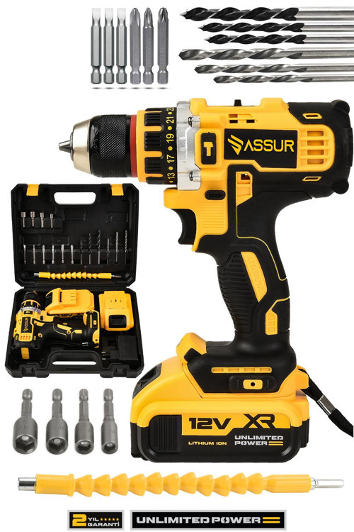 12V Çift Akülü Çelik Şanzıman Şarjlı Matkap Akülü Vidalama