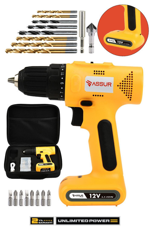 Assur 12V Type-C USB Şarjlı Matkap Dahili Batarya Akülü Vidalama