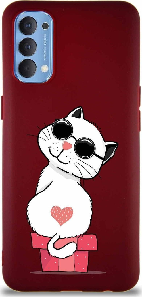Oppo Reno 4 Soft Premier Kapak Coolcat Tasarımlı Silikon Kılıf - Mürdüm