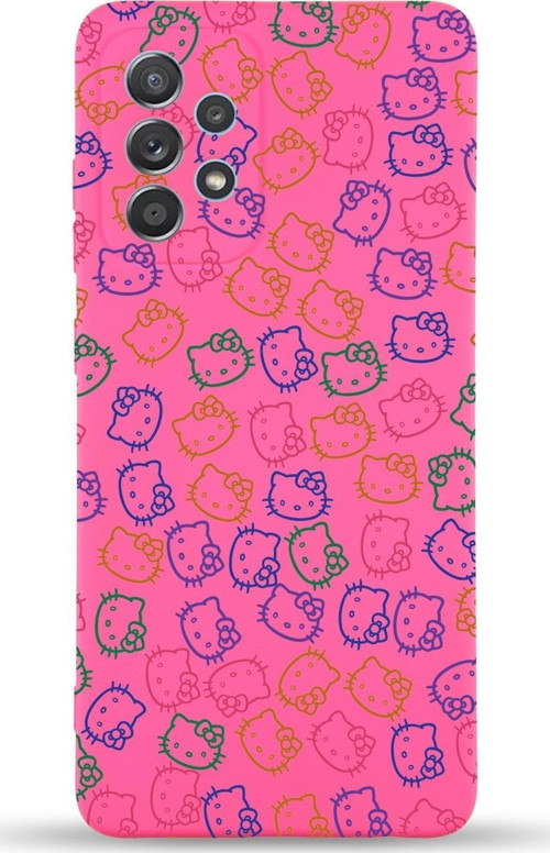 Samsung Galaxy A13 Uyumlu Lansman Kılıf Hello Kitty Tasarımlı Içi Kadife Kapak-Neon Pembe