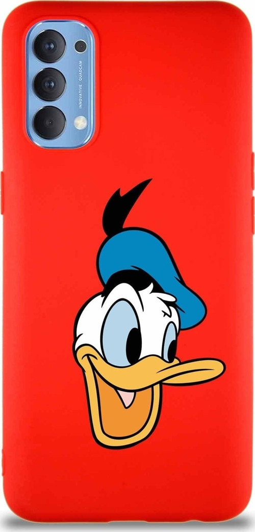 Oppo Reno 4 Soft Premier Kapak Donald Duck-A Tasarımlı Silikon Kılıf - Kırmızı