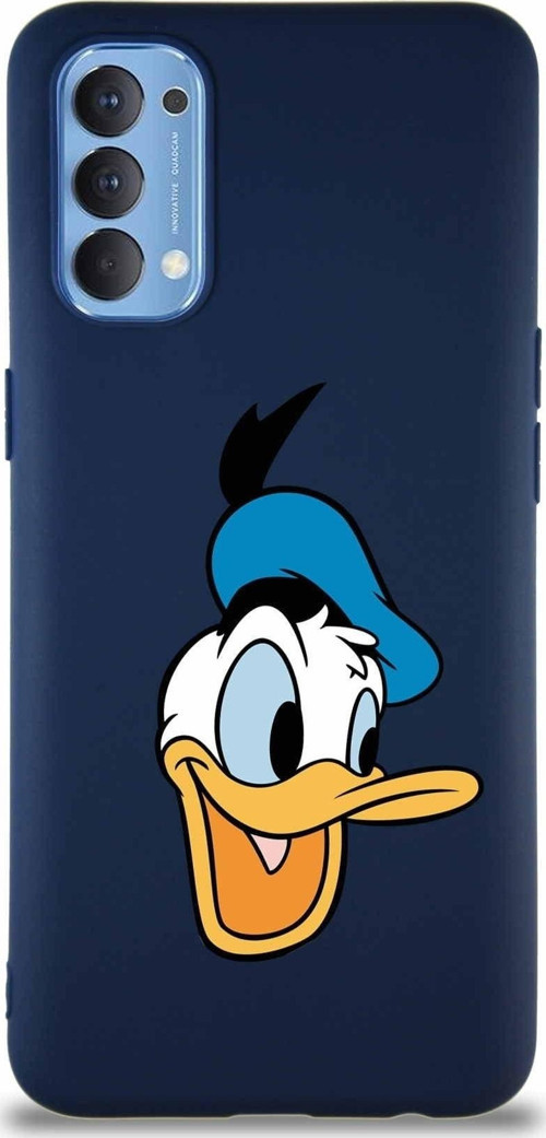 Oppo Reno 4 Soft Premier Kapak Donald Duck-A Tasarımlı Silikon Kılıf - Lacivert