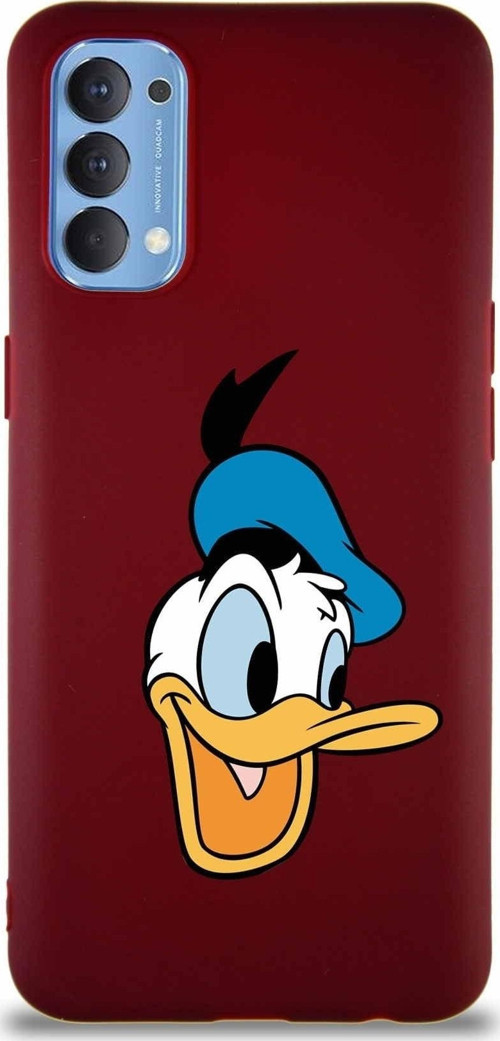 Oppo Reno 4 Soft Premier Kapak Donald Duck-A Tasarımlı Silikon Kılıf - Mürdüm