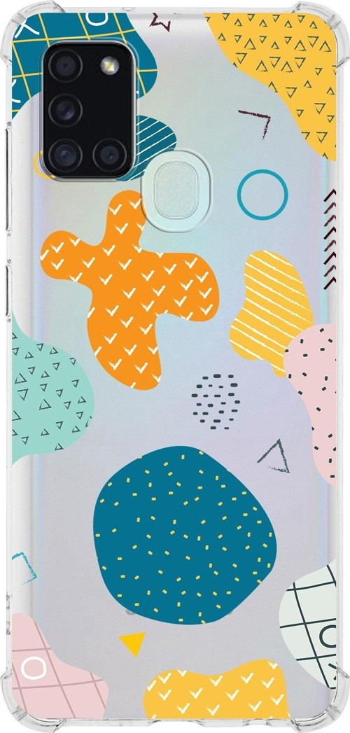 Samsung Galaxy A21S Uyumlu Köşe Korumalı Antişok Kapak Geometrik Şekiller Tasarımlı Şeffaf Kılıf