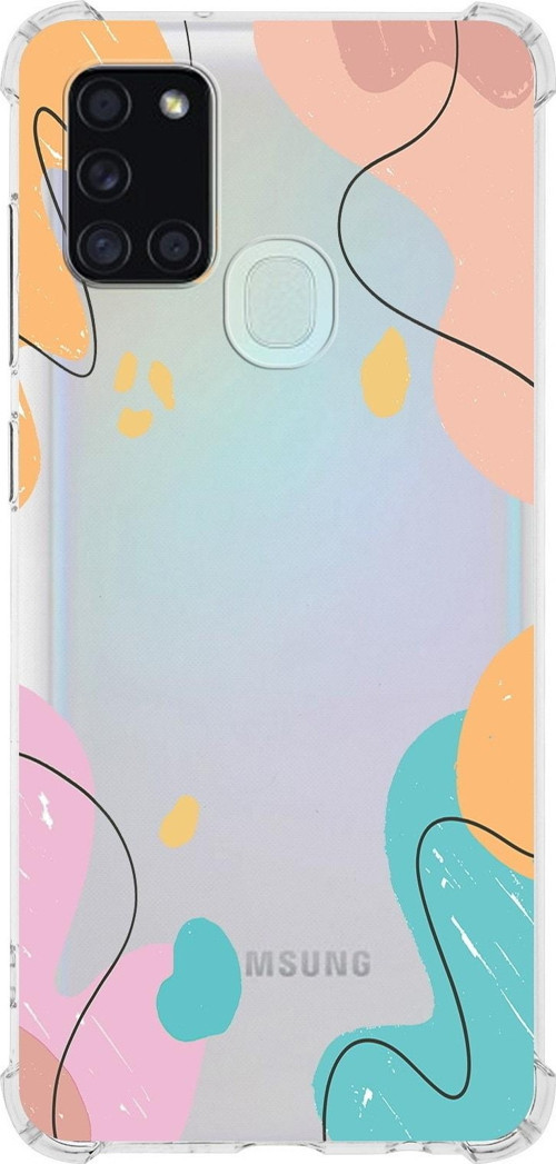 Samsung Galaxy A21S Uyumlu Köşe Korumalı Antişok Kapak Karışık Renkler Tasarımlı Şeffaf Kılıf