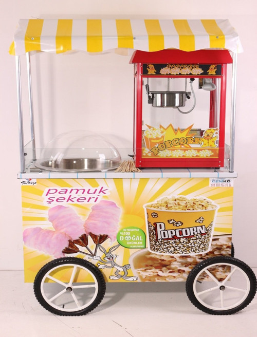 Tekerlekli Popcorn Mısır Patlatma Ve Pamuk Şeker Arabası (Model Dalaman) 60X120