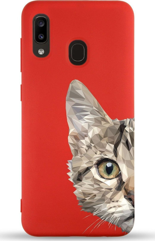 Samsung Galaxy A30 Uyumlu Lansman Kılıf Catface Tasarımlı Içi Kadife Kapak-Kırmızı