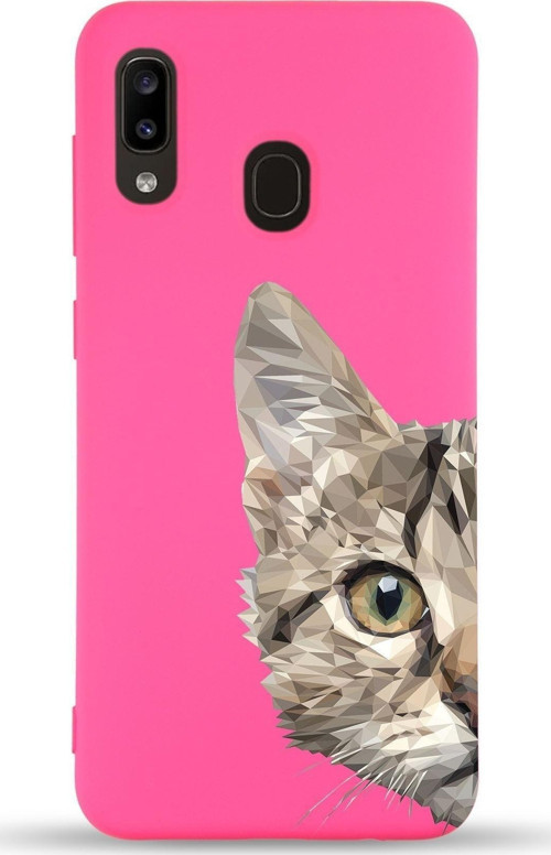 Samsung Galaxy A30 Uyumlu Lansman Kılıf Catface Tasarımlı Içi Kadife Kapak-Neon Pembe
