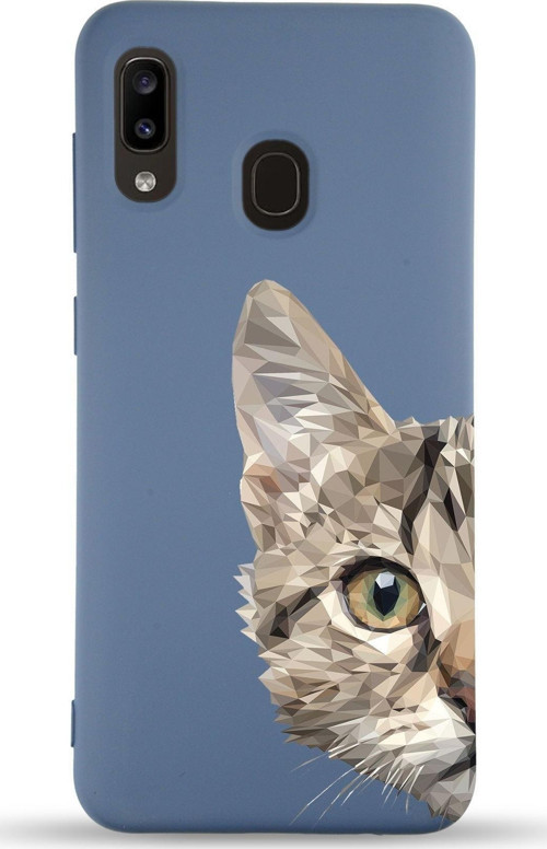Samsung Galaxy A30 Uyumlu Lansman Kılıf Catface Tasarımlı Içi Kadife Kapak-Petrol Mavisi
