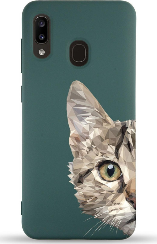 Samsung Galaxy A30 Uyumlu Lansman Kılıf Catface Tasarımlı Içi Kadife Kapak-Yeşil
