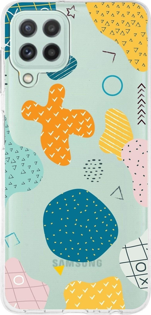 Samsung Galaxy A22 Uyumlu Kapak Geometrik Şekiller Tasarımlı Şeffaf Silikon Kılıf