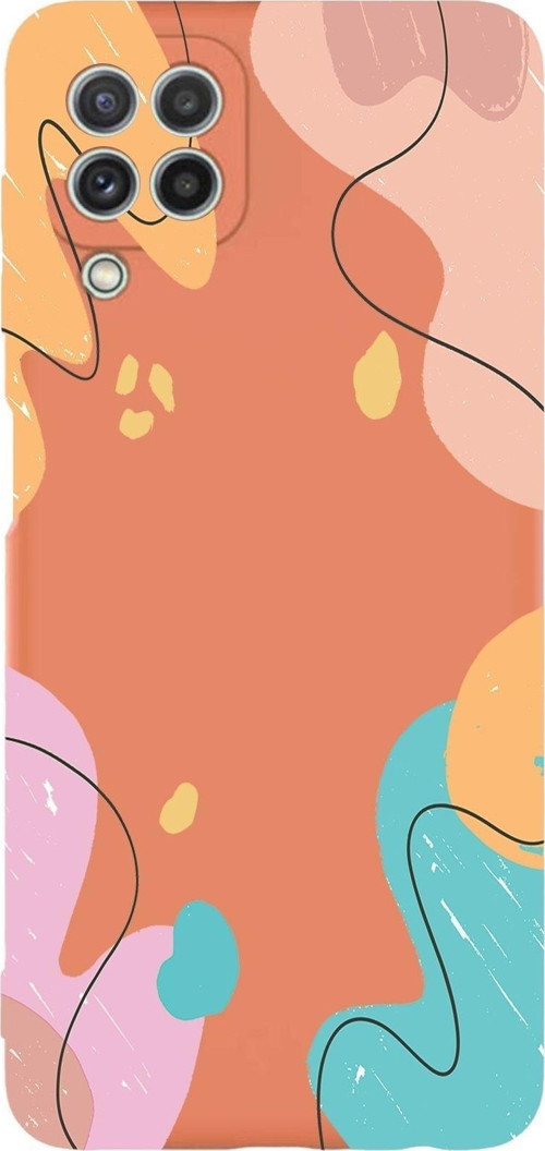 Samsung Galaxy A22 Uyumlu Lansman Kılıf Karışık Renkler Tasarımlı Içi Kadife Kapak-Turuncu