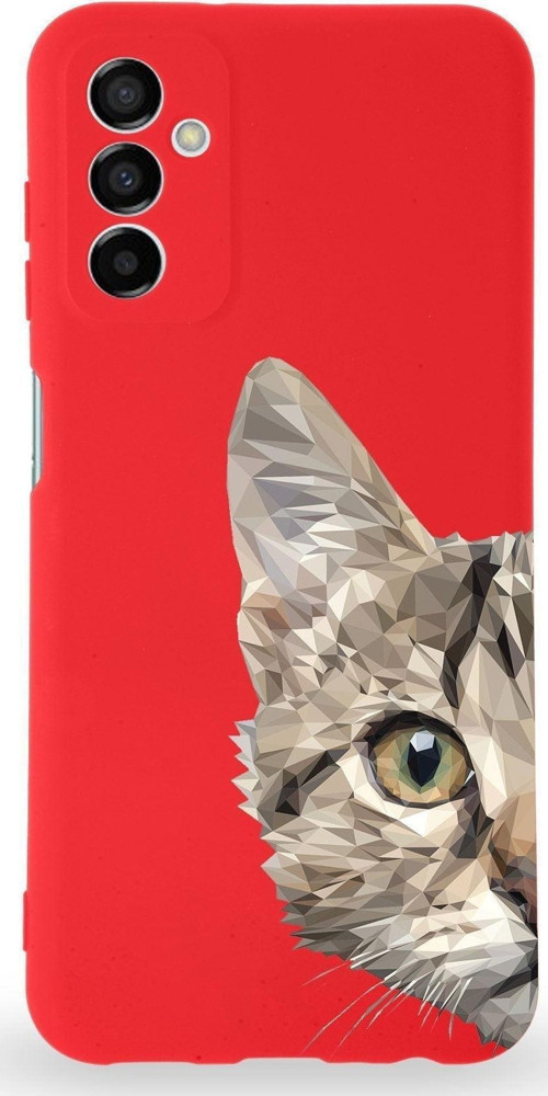 Samsung Galaxy A04S Uyumlu Lansman Kılıf Catface Tasarımlı Içi Kadife Kapak-Kırmızı