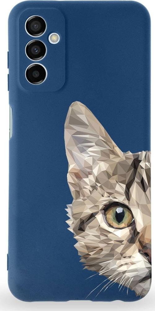 Samsung Galaxy A04S Uyumlu Lansman Kılıf Catface Tasarımlı Içi Kadife Kapak-Lacivert