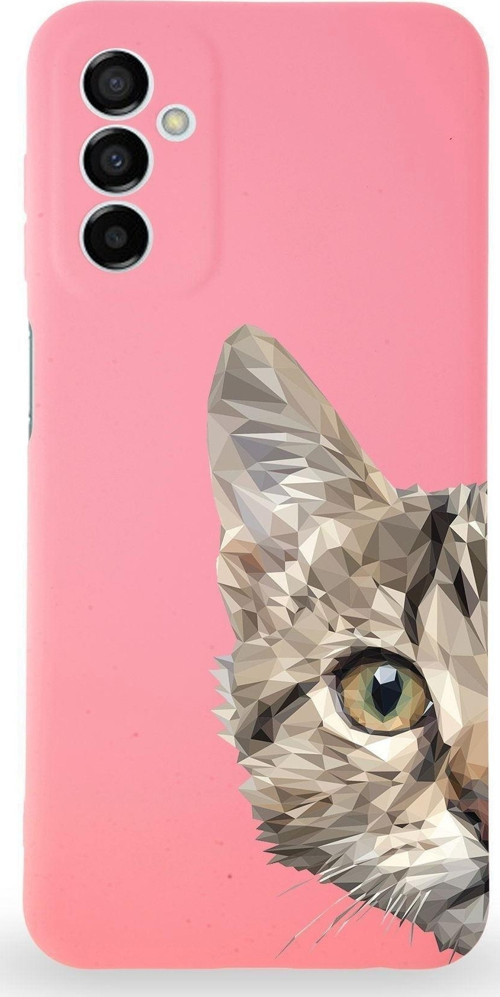 Samsung Galaxy A04S Uyumlu Lansman Kılıf Catface Tasarımlı Içi Kadife Kapak-Pembe