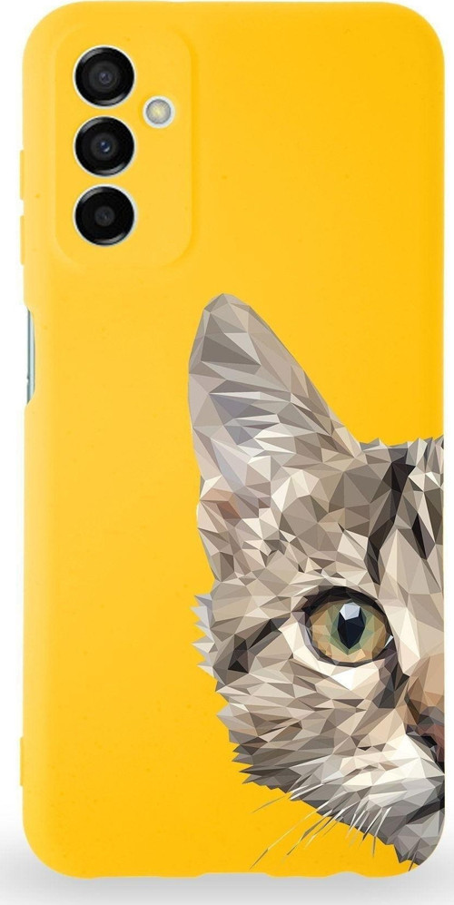 Samsung Galaxy A04S Uyumlu Lansman Kılıf Catface Tasarımlı Içi Kadife Kapak-Sarı
