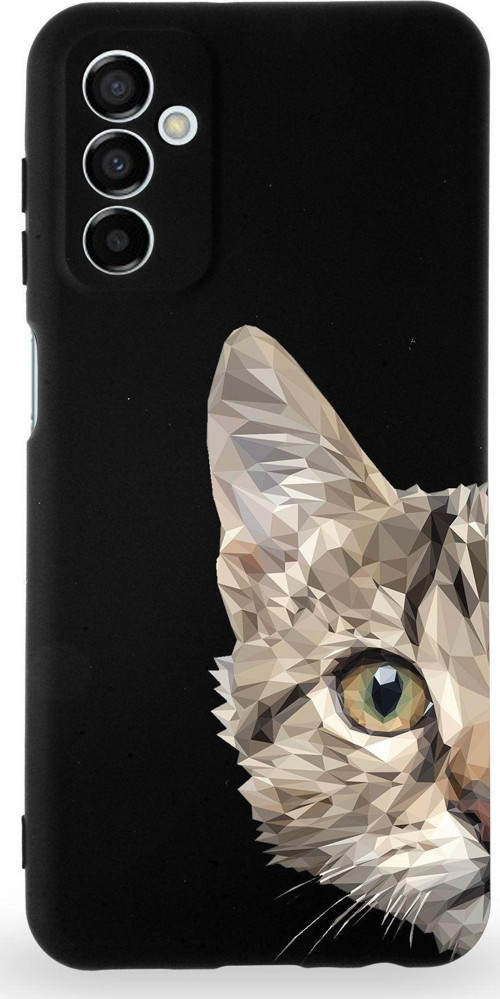 Samsung Galaxy A04S Uyumlu Lansman Kılıf Catface Tasarımlı Içi Kadife Kapak-Siyah