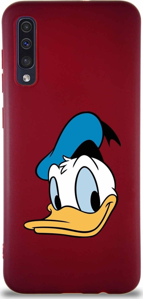 Samsung Galaxy A50 Soft Premier Kapak Donald Duck-B Tasarımlı Silikon Kılıf - Mürdüm