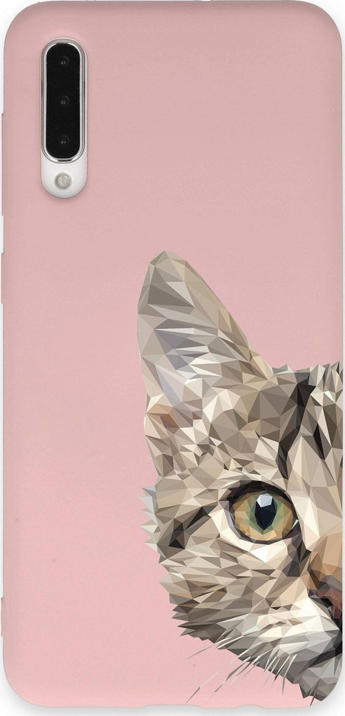 Samsung Galaxy A50 Uyumlu Lansman Kılıf Catface Tasarımlı Içi Kadife Kapak-Pembe