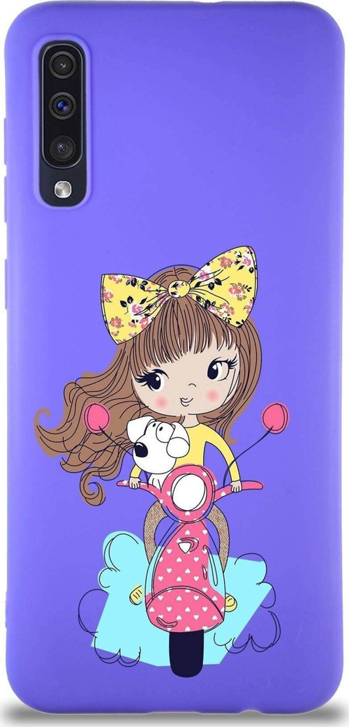 Samsung Galaxy A30S Soft Premier Kapak Vespagirl Tasarımlı Silikon Kılıf - Mor