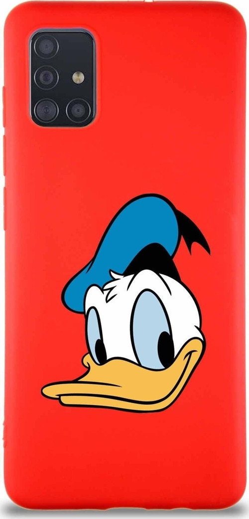 Samsung Galaxy A51 Soft Premier Kapak Donald Duck-B Tasarımlı Silikon Kılıf - Kırmızı