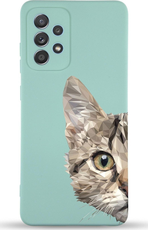Samsung Galaxy A23 Uyumlu Lansman Kılıf Catface Tasarımlı Içi Kadife Kapak-Turkuaz