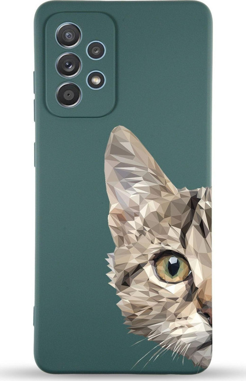 Samsung Galaxy A23 Uyumlu Lansman Kılıf Catface Tasarımlı Içi Kadife Kapak-Yeşil
