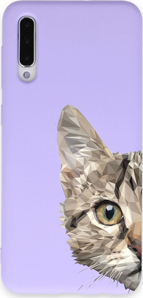 Samsung Galaxy A30S Uyumlu Lansman Kılıf Catface Tasarımlı Içi Kadife Kapak-Lila